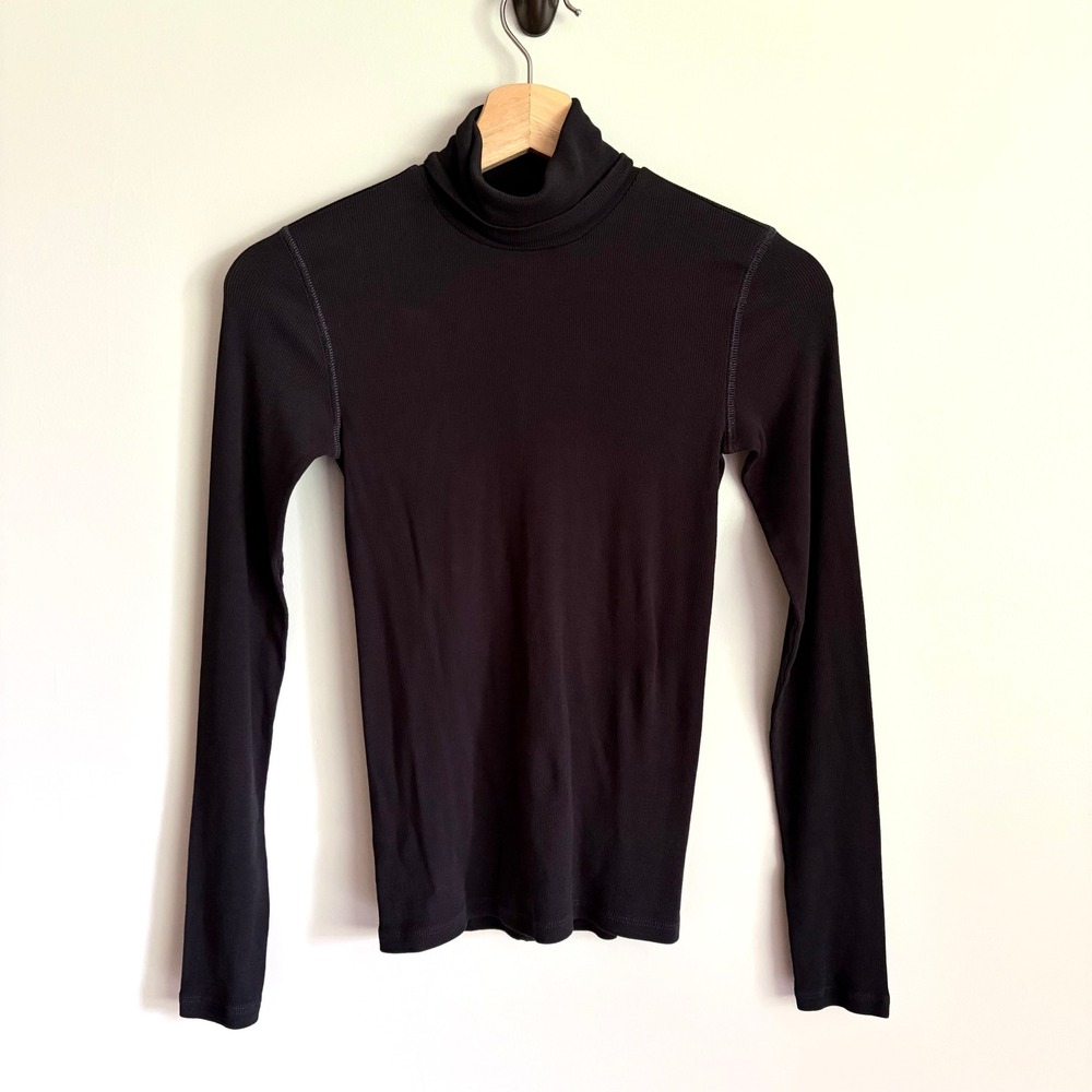 Everlane Pima The Luxe Micro-Rib Turtleneck Top Size XS Black Long Sleeve Soft